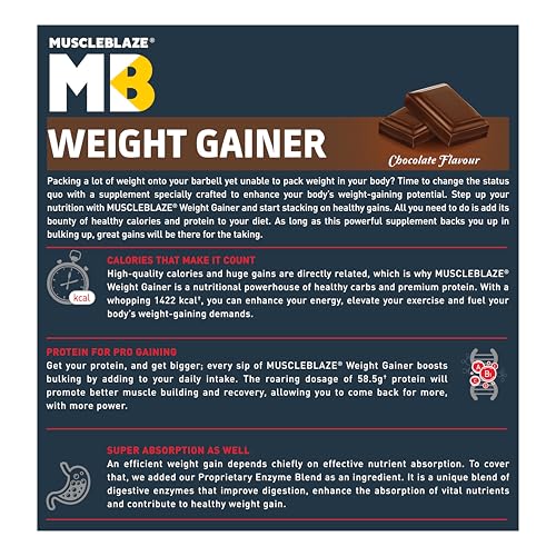 MuscleBlaze Weight Gainer with Added Digezyme (Chocolate, 1kg / 2.2lbs, 10 Servings) 5 MuscleBlaze Weight Gainer with Added Digezyme (Chocolate, 1kg / 2.2lbs, 10 Servings)