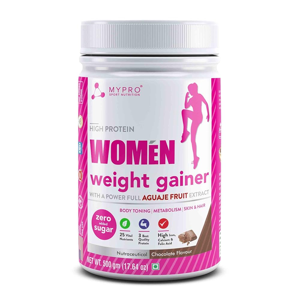 Mypro Sport Nutrition High Protein Women Weight Gainer For Increase Muscle With Full Power With (24 Vital Nutrients,3 Best Qaulity Protien) For Women (Chocolate - 500Gm) 1 Mypro Sport Nutrition High Protein Women Weight Gainer For Increase Muscle With Full Power With (24 Vital Nutrients,3 Best Qaulity Protien) For Women (Chocolate - 500Gm)