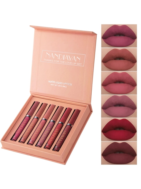 nandiayan Set Of 6 Matte Liquid Lipstick - 3.5 ml Each- Set A- 01 - 02 - 03 - 04 - 05 -06