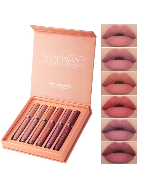 nandiayan Set Of 6 Water Proof Liquid Matte Lipsticks -4ml Each - Shade-07-08-09-10-11-12