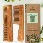 Nat Habit 2pcs Kacchi Neem Wooden Comb - Soaked in 17 Herbs & Oils - Dual+ Fine Tooth Comb