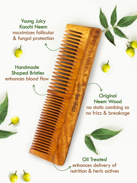 Nat Habit 2pcs Kacchi Neem Wooden Comb - Soaked in 17 Herbs & Oils - Dual+ Fine Tooth Comb 3 Nat Habit 2pcs Kacchi Neem Wooden Comb - Soaked in 17 Herbs & Oils - Dual+ Fine Tooth Comb