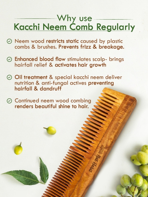 Nat Habit 2pcs Kacchi Neem Wooden Comb - Soaked in 17 Herbs & Oils - Dual+ Fine Tooth Comb 5 Nat Habit 2pcs Kacchi Neem Wooden Comb - Soaked in 17 Herbs & Oils - Dual+ Fine Tooth Comb