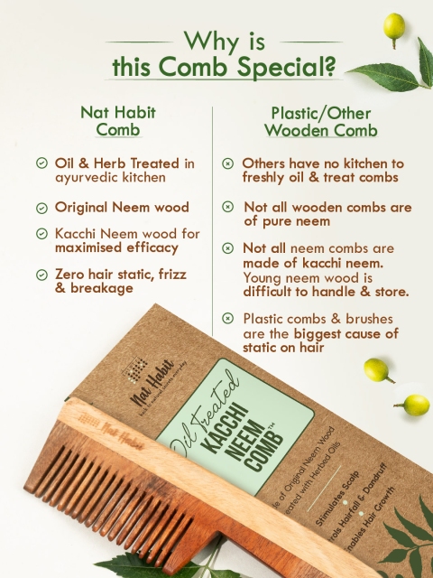 Nat Habit 2pcs Kacchi Neem Wooden Comb - Soaked in 17 Herbs & Oils - Dual+ Fine Tooth Comb 6 Nat Habit 2pcs Kacchi Neem Wooden Comb - Soaked in 17 Herbs & Oils - Dual+ Fine Tooth Comb