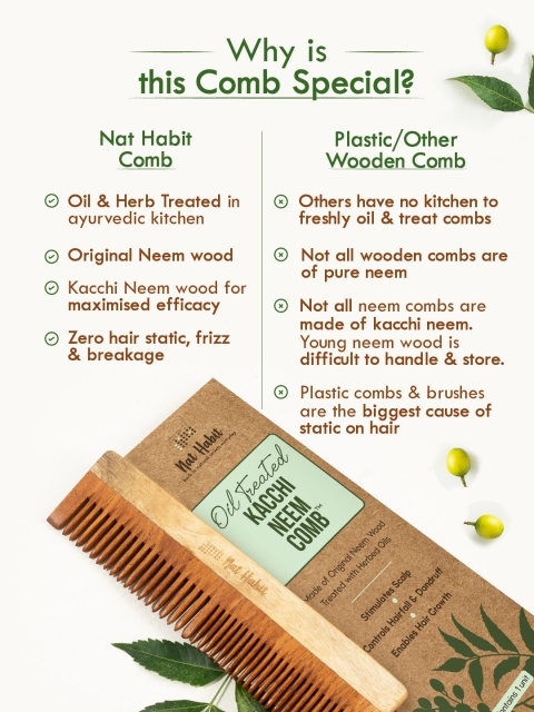 Nat Habit Kacchi Neem Dual Wooden Tooth Comb - Soaked in 17 Herbs & Oils for Frizz Control 4 Nat Habit Kacchi Neem Dual Wooden Tooth Comb - Soaked in 17 Herbs & Oils for Frizz Control
