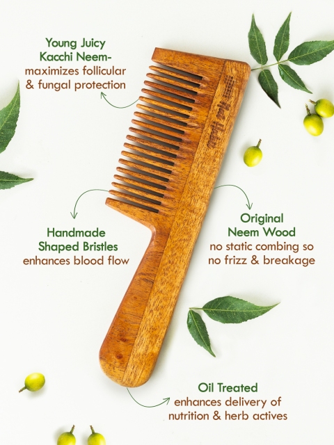 Nat Habit Kacchi Neem Fine Wooden Tooth Comb - Soaked in 17 Herbs & Oils for Hair Growth 2 Nat Habit Kacchi Neem Fine Wooden Tooth Comb - Soaked in 17 Herbs & Oils for Hair Growth