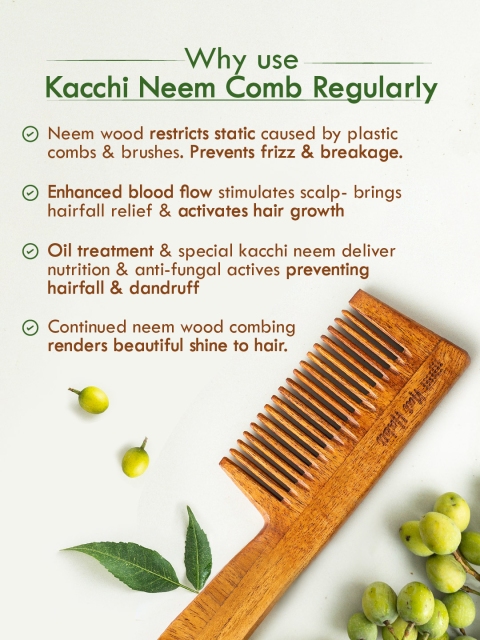 Nat Habit Kacchi Neem Fine Wooden Tooth Comb - Soaked in 17 Herbs & Oils for Hair Growth 3 Nat Habit Kacchi Neem Fine Wooden Tooth Comb - Soaked in 17 Herbs & Oils for Hair Growth