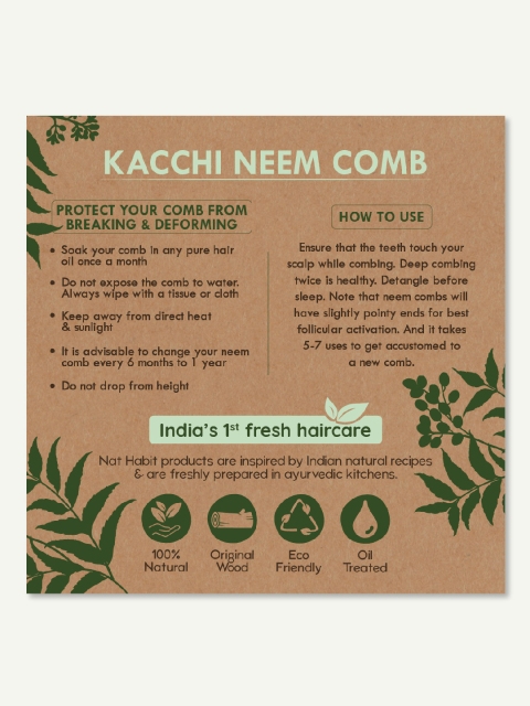 Nat Habit Kacchi Neem Fine Wooden Tooth Comb - Soaked in 17 Herbs & Oils for Hair Growth 6 Nat Habit Kacchi Neem Fine Wooden Tooth Comb - Soaked in 17 Herbs & Oils for Hair Growth