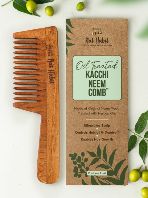 Nat Habit Kacchi Neem Handmade Wide Wooden Tooth Comb for Long Thick Hair