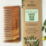 Nat Habit Kacchi Neem Wide Wooden Tooth Comb - Soaked in 17 Herbs & Oils for Hair Growth