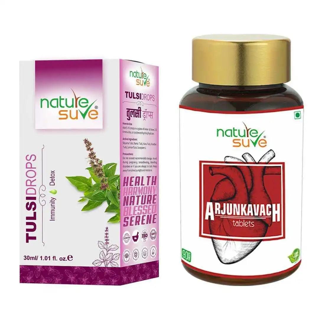 Nature Sure Combo - Tulsi Drops 30ml and Arjun Kavach 90 Heart Tablets 1 Nature Sure Combo - Tulsi Drops 30ml and Arjun Kavach 90 Heart Tablets