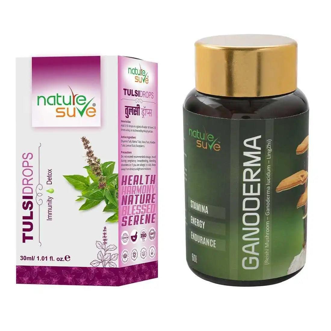 Nature Sure Combo - Tulsi Drops 30ml and Ganoderma Reishi Mushroom 60 Capsules 1 Nature Sure Combo - Tulsi Drops 30ml and Ganoderma Reishi Mushroom 60 Capsules