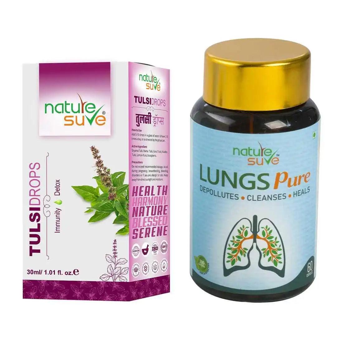 Nature Sure Combo - Tulsi Drops 30ml and Lungs Pure 60 Capsules 1 Nature Sure Combo - Tulsi Drops 30ml and Lungs Pure 60 Capsules