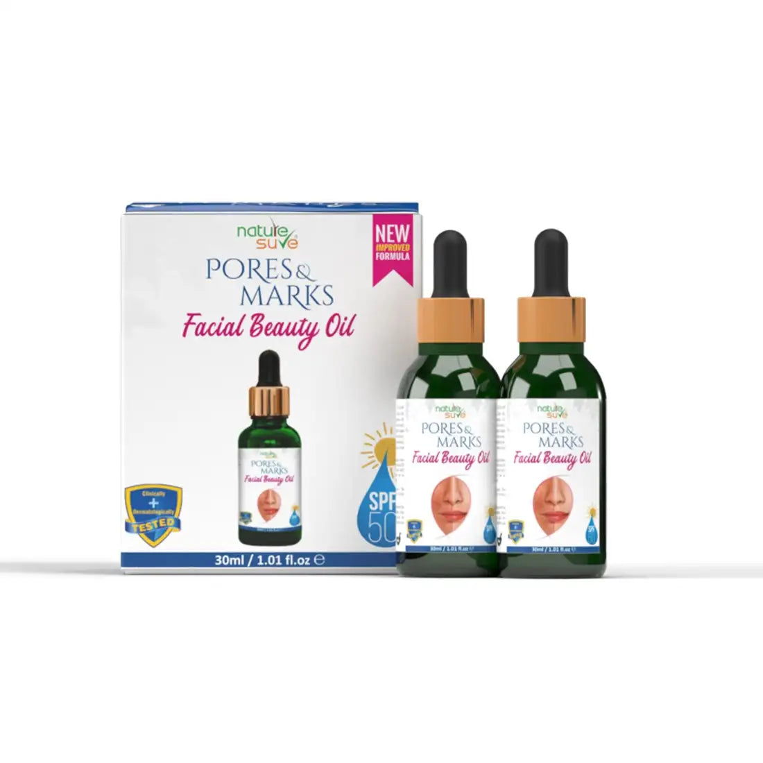 Nature Sure Pores and Marks Face Oil with SPF 50, Ultralight Skin Glow 3 Nature Sure Pores and Marks Face Oil with SPF 50, Ultralight Skin Glow