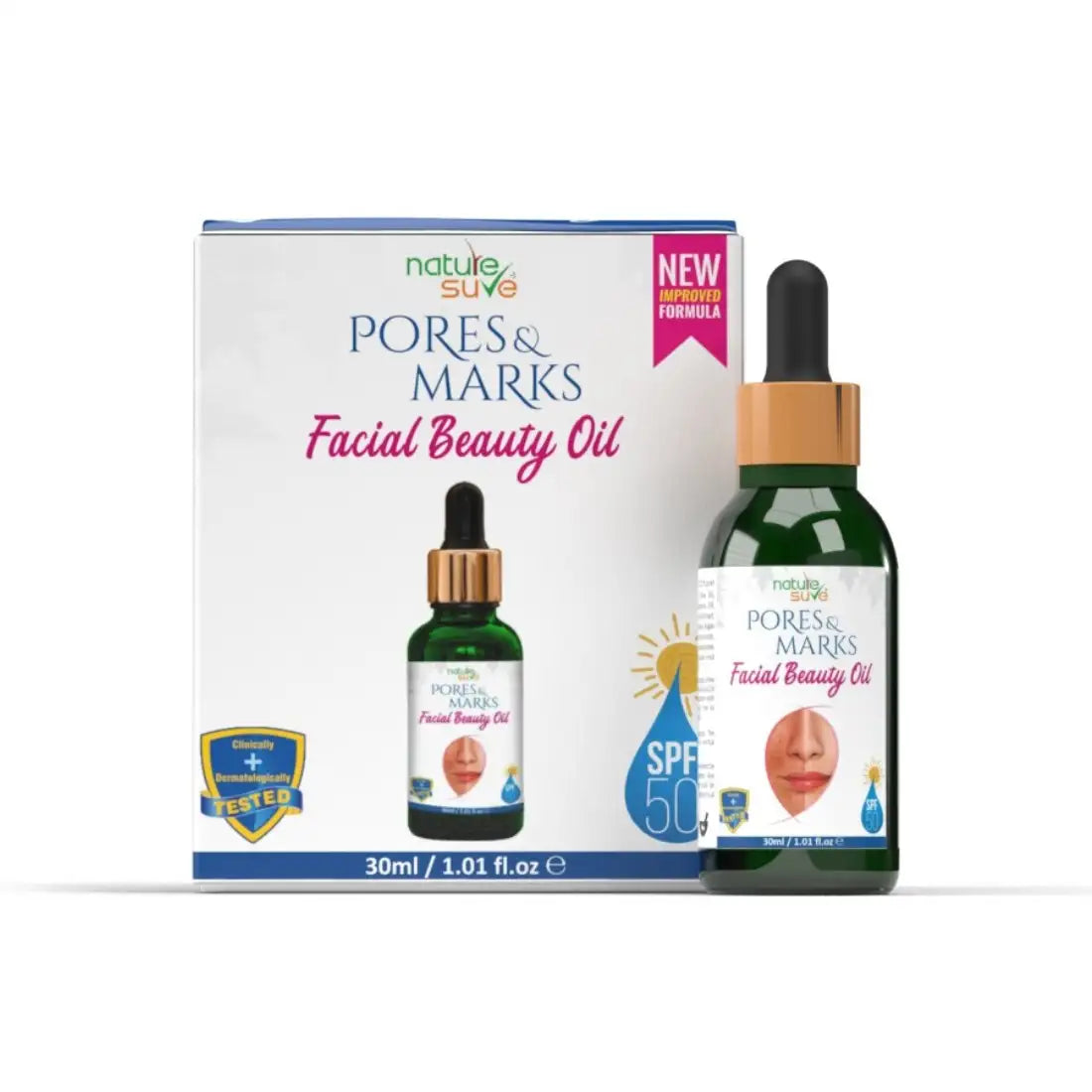 Nature Sure Pores and Marks Face Oil with SPF 50, Ultralight Skin Glow 1 Nature Sure Pores and Marks Face Oil with SPF 50, Ultralight Skin Glow