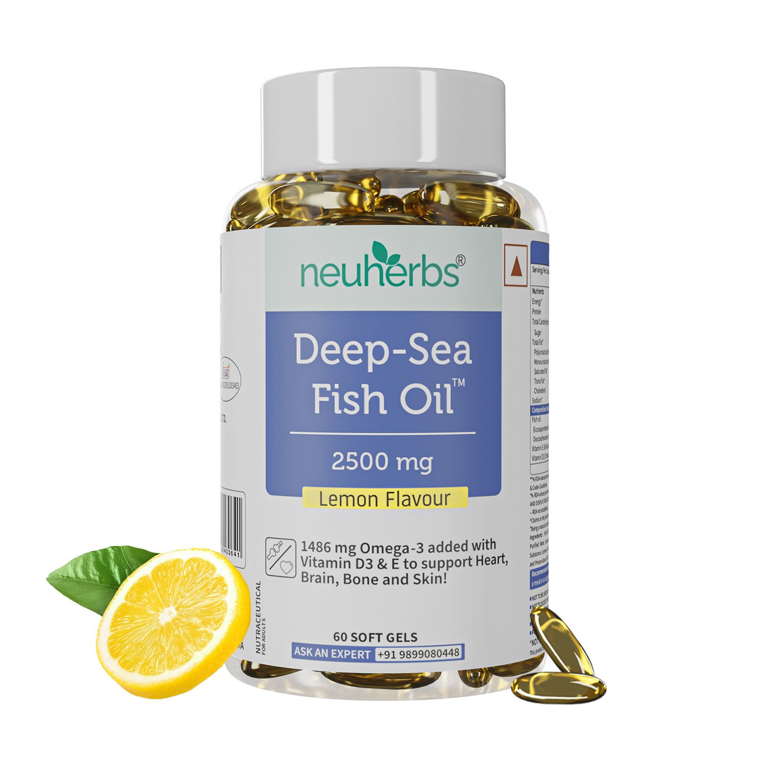 Neuherbs Deep Sea Omega 3 Fish Oil - Omega 3 Supplement Triple Strength 2500 Mg - for Men and Women - Lemon, 60 Softgels 1 Neuherbs Deep Sea Omega 3 Fish Oil - Omega 3 Supplement Triple Strength 2500 Mg - for Men and Women - Lemon, 60 Softgels