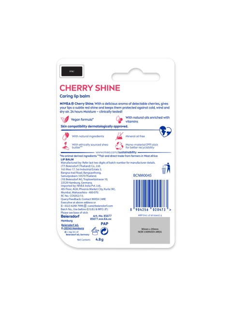 Nivea Cherry Shine Long Lasting Moisturisation Caring Lip Balm 4.8 g 2 Nivea Cherry Shine Long Lasting Moisturisation Caring Lip Balm 4.8 g