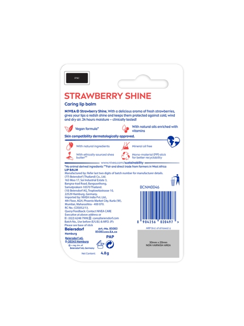 Nivea Women Strawberry Shine 24h Moisture Lip Balm with Natural Oils, Reddish Shine 4.8 g 2 Nivea Women Strawberry Shine 24h Moisture Lip Balm with Natural Oils, Reddish Shine 4.8 g