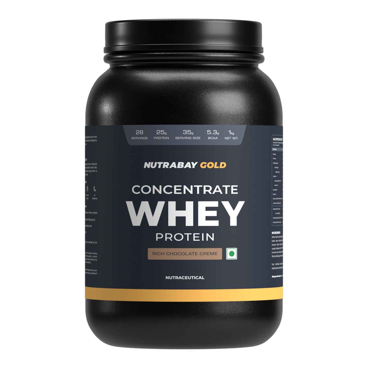 Nutrabay Gold 100% Whey Protein Concentrate - 1 Kg (2.2 Lb), Rich Chocolate Creme 1 Nutrabay Gold 100% Whey Protein Concentrate - 1 Kg (2.2 Lb), Rich Chocolate Creme