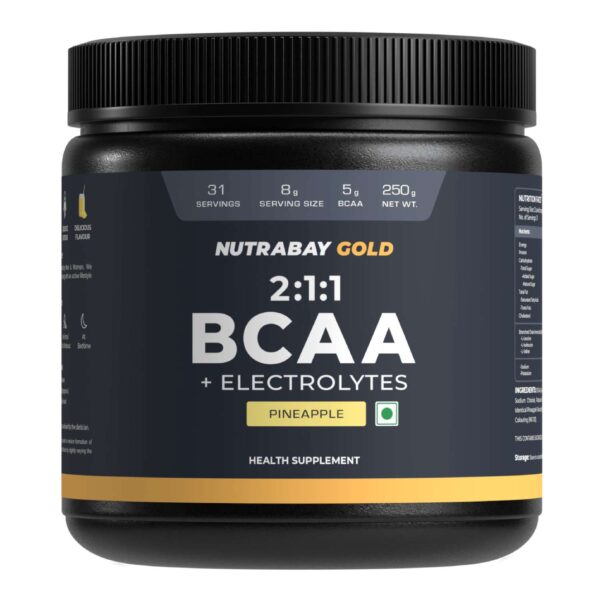 Nutrabay Gold BCAA 2:1:1 with Electrolytes - 250 gm (0.55 Lb), Pineapple