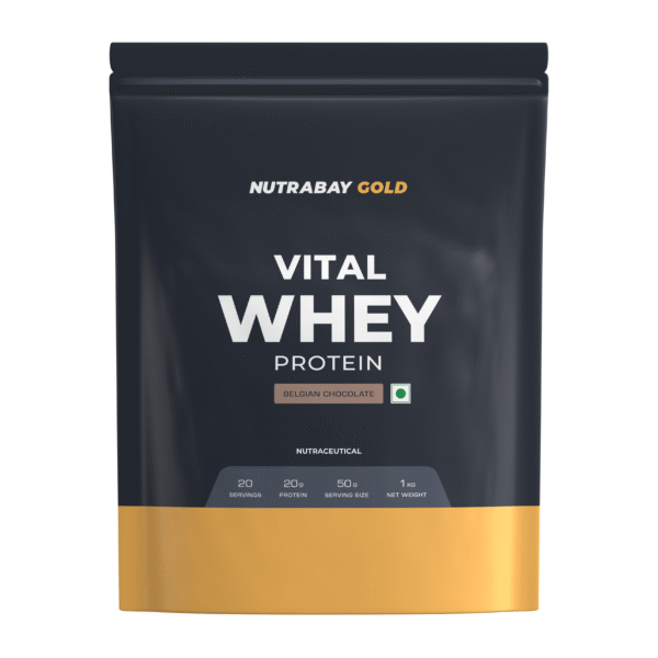 Nutrabay Gold Vital Whey Protein - 1 Kg (2.2 Lb), Belgian Chocolate