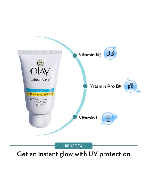 Olay Natural Aura Glowing Radiance Day Cream with SPF15 with Vitamin B3, Pro B5 & E - 40g 4 Olay Natural Aura Glowing Radiance Day Cream with SPF15 with Vitamin B3, Pro B5 & E - 40g
