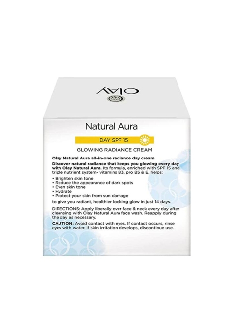 Olay Natural Aura Glowing Radiance Day Cream with SPF15 with Vitamin B3, Pro B5 & E - 50g 4 Olay Natural Aura Glowing Radiance Day Cream with SPF15 with Vitamin B3, Pro B5 & E - 50g