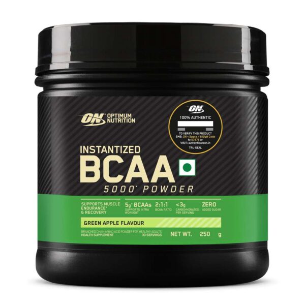 Optimum Nutrition (ON) Instantized BCAA 5000 Powder - 250 gm (0.55 Lb), Green Apple