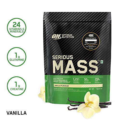 Optimum Nutrition (ON) Serious Mass High Protein High Calorie Weight Gainer Powder - 1 kg (Vanilla) with Vitamins and Minerals, Vegetarian 2 Optimum Nutrition (ON) Serious Mass High Protein High Calorie Weight Gainer Powder - 1 kg (Vanilla) with Vitamins and Minerals, Vegetarian