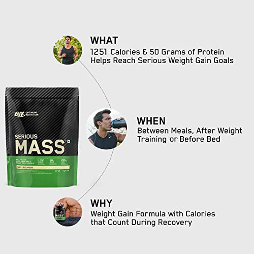 Optimum Nutrition (ON) Serious Mass High Protein High Calorie Weight Gainer Powder - 1 kg (Vanilla) with Vitamins and Minerals, Vegetarian 6 Optimum Nutrition (ON) Serious Mass High Protein High Calorie Weight Gainer Powder - 1 kg (Vanilla) with Vitamins and Minerals, Vegetarian