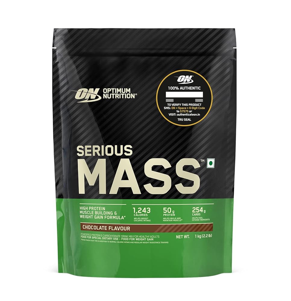 Optimum Nutrition (ON) Serious Mass High Protein High Calorie Weight Gainer Powder - 1 kg (Chocolate) with Vitamins and Minerals, Suitable for Vegetarians 1 Optimum Nutrition (ON) Serious Mass High Protein High Calorie Weight Gainer Powder - 1 kg (Chocolate) with Vitamins and Minerals, Suitable for Vegetarians