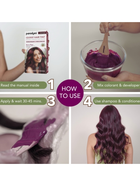 Paradyes Semi-Permanent Creme Glossy Tint Hair Color 160g- Berry Plum- Deep Red 4 Paradyes Semi-Permanent Creme Glossy Tint Hair Color 160g- Berry Plum- Deep Red