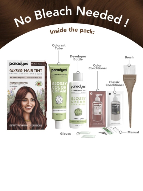 Paradyes Semi-Permanent Creme Glossy Tint Hair Color 160g- Espresso Brown- Medium Brown 4 Paradyes Semi-Permanent Creme Glossy Tint Hair Color 160g- Espresso Brown- Medium Brown