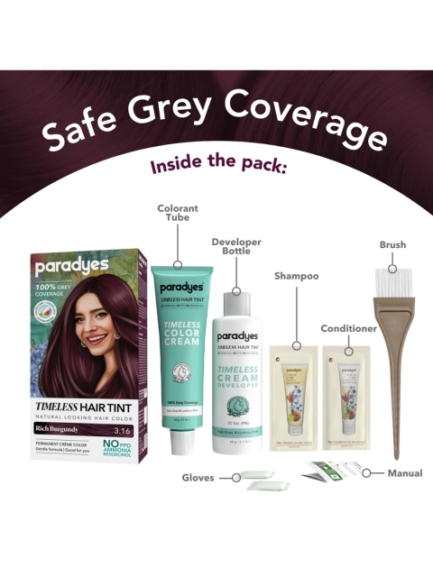 Paradyes Timeless Grey Coverage Permanent Creme Hair Colour 120 g - Rich Burgundy 3.16 3 Paradyes Timeless Grey Coverage Permanent Creme Hair Colour 120 g - Rich Burgundy 3.16