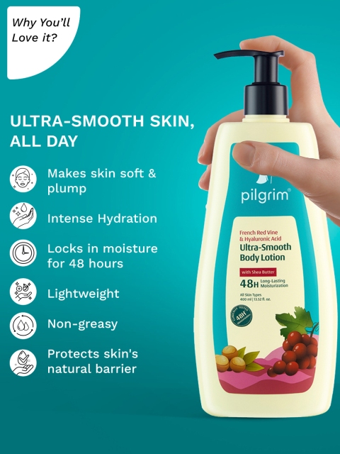 Pilgrim French Red Vine & Hyaluronic Acid Ultra-Smooth Body Lotion With Shea Butter -400ml 5 Pilgrim French Red Vine & Hyaluronic Acid Ultra-Smooth Body Lotion With Shea Butter -400ml