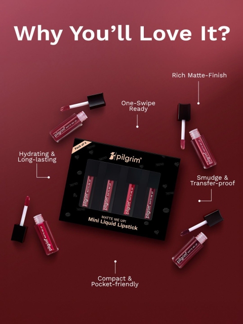 Pilgrim Set Of 4 Matte Me Up Mini Liquid Lipstick - 4 ml Each - Always On Top 4 Pilgrim Set Of 4 Matte Me Up Mini Liquid Lipstick - 4 ml Each - Always On Top
