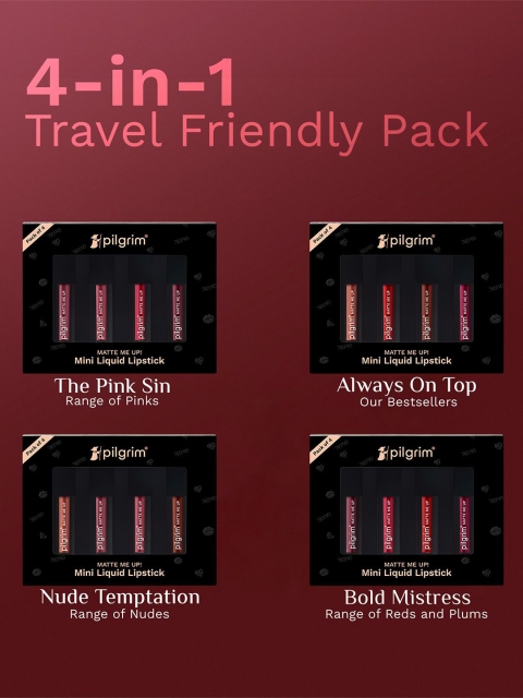 Pilgrim Set Of 4 Matte Me Up Mini Liquid Lipstick - 4 ml Each - Always On Top 5 Pilgrim Set Of 4 Matte Me Up Mini Liquid Lipstick - 4 ml Each - Always On Top