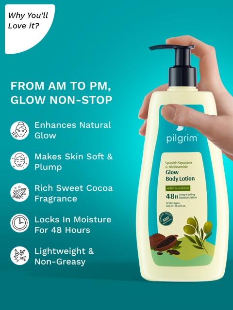 Pilgrim Spanish Squalane & Niacinamide Glow Body Lotion With Cocoa Butter - 400 ml 5 Pilgrim Spanish Squalane & Niacinamide Glow Body Lotion With Cocoa Butter - 400 ml