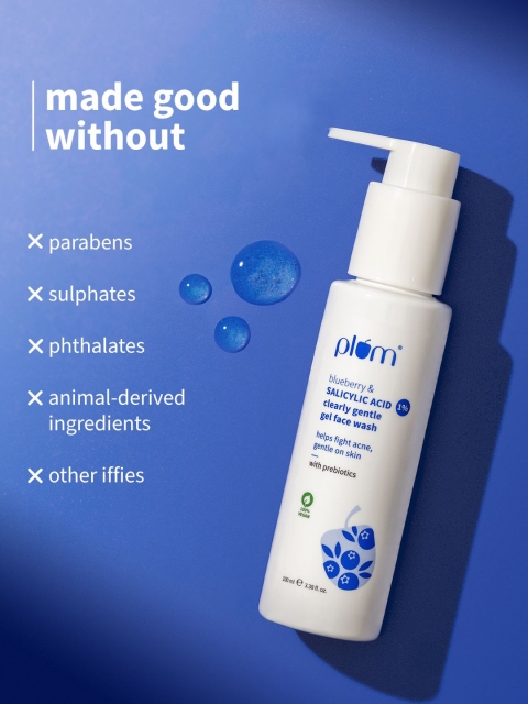 Plum Blueberry & 1% Salicylic Acid Clearly Gentle Gel Face Wash - 100 ml 2 Plum Blueberry & 1% Salicylic Acid Clearly Gentle Gel Face Wash - 100 ml