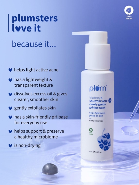 Plum Blueberry & 1% Salicylic Acid Clearly Gentle Gel Face Wash - 100 ml 3 Plum Blueberry & 1% Salicylic Acid Clearly Gentle Gel Face Wash - 100 ml