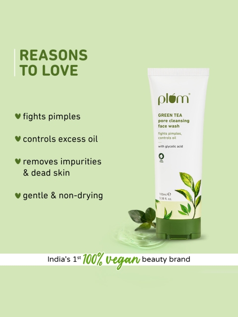 Plum Green Tea Pore Cleansing Gel Face Wash With Glycolic Acid To Fights Acne & Oil- 100ml 2 Plum Green Tea Pore Cleansing Gel Face Wash With Glycolic Acid To Fights Acne & Oil- 100ml
