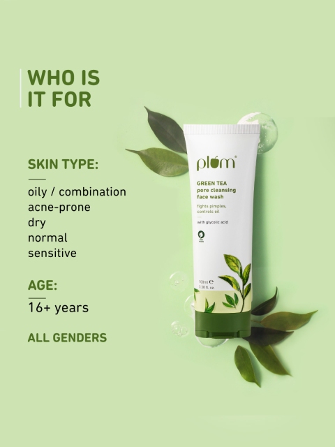 Plum Green Tea Pore Cleansing Gel Face Wash With Glycolic Acid To Fights Acne & Oil- 100ml 3 Plum Green Tea Pore Cleansing Gel Face Wash With Glycolic Acid To Fights Acne & Oil- 100ml