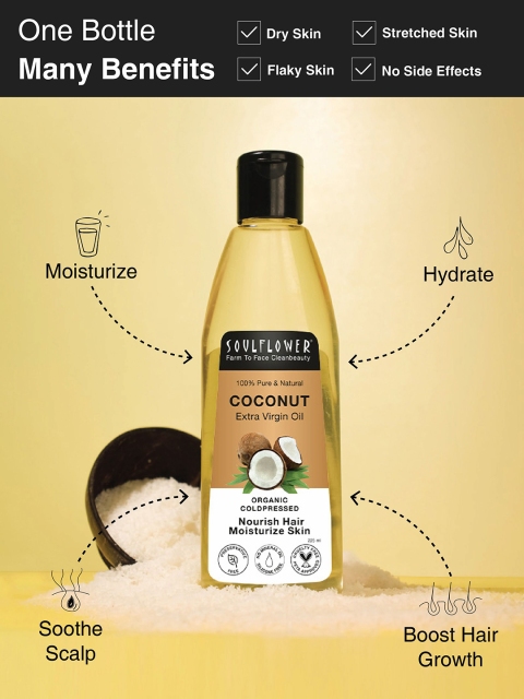 Soulflower Organic Cold Pressed Extra Virgin Coconut Oil - 225ml 2 Soulflower Organic Cold Pressed Extra Virgin Coconut Oil - 225ml