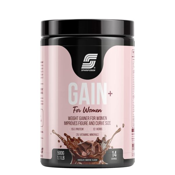 Sparkfusion Gain+ Women Weight Gainer | With Full Power 12 Herbs,Protein & Vitamins | For Improves Figure And Curve Size | Weight + Mass Gainer For Women Chocolate Smoothie...