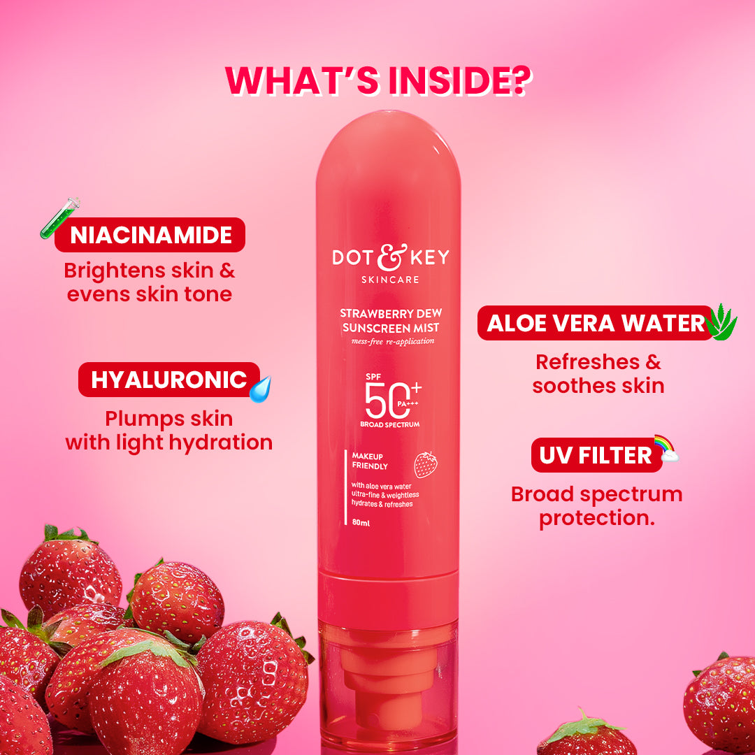 Strawberry Dew Sunscreen Face Mist, SPF 50+ PA+++ 4 Strawberry Dew Sunscreen Face Mist, SPF 50+ PA+++
