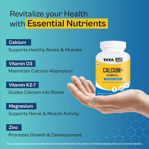 TATA 1mg Calcium & Vitamin D3 supplement with Zinc, Magnesium & Alfalfa | High absorption Calcium Citrate Malate form | 500mg Calcium & 400iu Vitamin D3 4 TATA 1mg Calcium & Vitamin D3 supplement with Zinc, Magnesium & Alfalfa | High absorption Calcium Citrate Malate form | 500mg Calcium & 400iu Vitamin D3