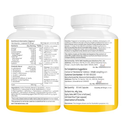 Tata 1mg Probiotics 30 Billion CFUs+ Capsule With Prebiotic Fibre Helps In Health Protection Level And Supports Digestion,For Unisex (Pack Of 60 Capsules) 2 Tata 1mg Probiotics 30 Billion CFUs+ Capsule With Prebiotic Fibre Helps In Health Protection Level And Supports Digestion,For Unisex (Pack Of 60 Capsules)