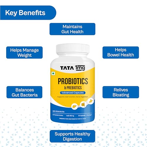 Tata 1mg Probiotics 30 Billion CFUs+ Capsule With Prebiotic Fibre Helps In Health Protection Level And Supports Digestion,For Unisex (Pack Of 60 Capsules) 3 Tata 1mg Probiotics 30 Billion CFUs+ Capsule With Prebiotic Fibre Helps In Health Protection Level And Supports Digestion,For Unisex (Pack Of 60 Capsules)