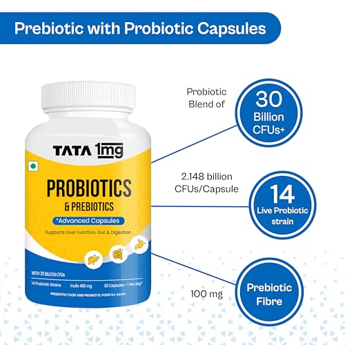 Tata 1mg Probiotics 30 Billion CFUs+ Capsule With Prebiotic Fibre Helps In Health Protection Level And Supports Digestion,For Unisex (Pack Of 60 Capsules) 4 Tata 1mg Probiotics 30 Billion CFUs+ Capsule With Prebiotic Fibre Helps In Health Protection Level And Supports Digestion,For Unisex (Pack Of 60 Capsules)