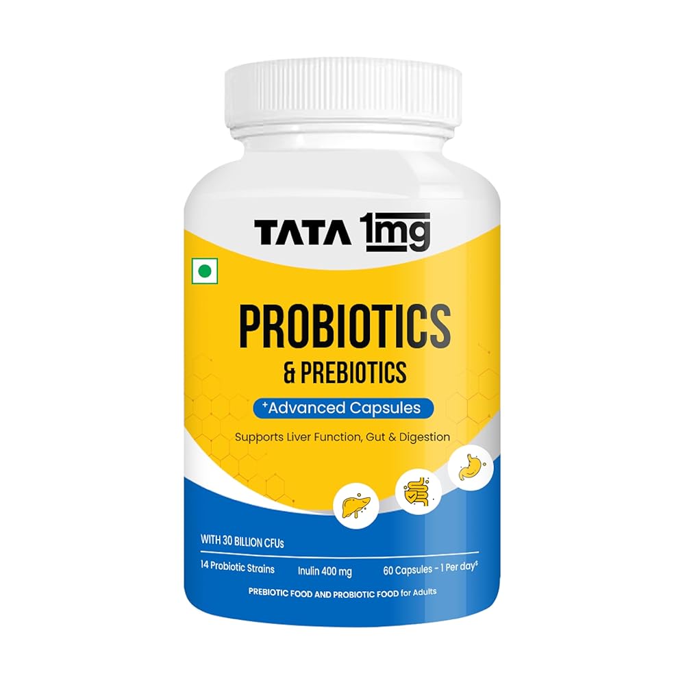 Tata 1mg Probiotics 30 Billion CFUs+ Capsule With Prebiotic Fibre Helps In Health Protection Level And Supports Digestion,For Unisex (Pack Of 60 Capsules) 1 Tata 1mg Probiotics 30 Billion CFUs+ Capsule With Prebiotic Fibre Helps In Health Protection Level And Supports Digestion,For Unisex (Pack Of 60 Capsules)
